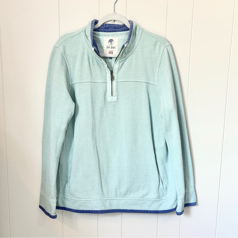 Fat Face The Airlie 1/4 Zip Jumper Top Turquoise Aqua Cotton Pullover US Sz 12